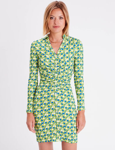 Robe ajustée froncée vert femme