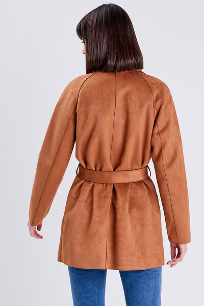 Trench droit ceinturé camel femme