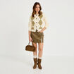Gilet broderie col rond manches longues ecru femme
