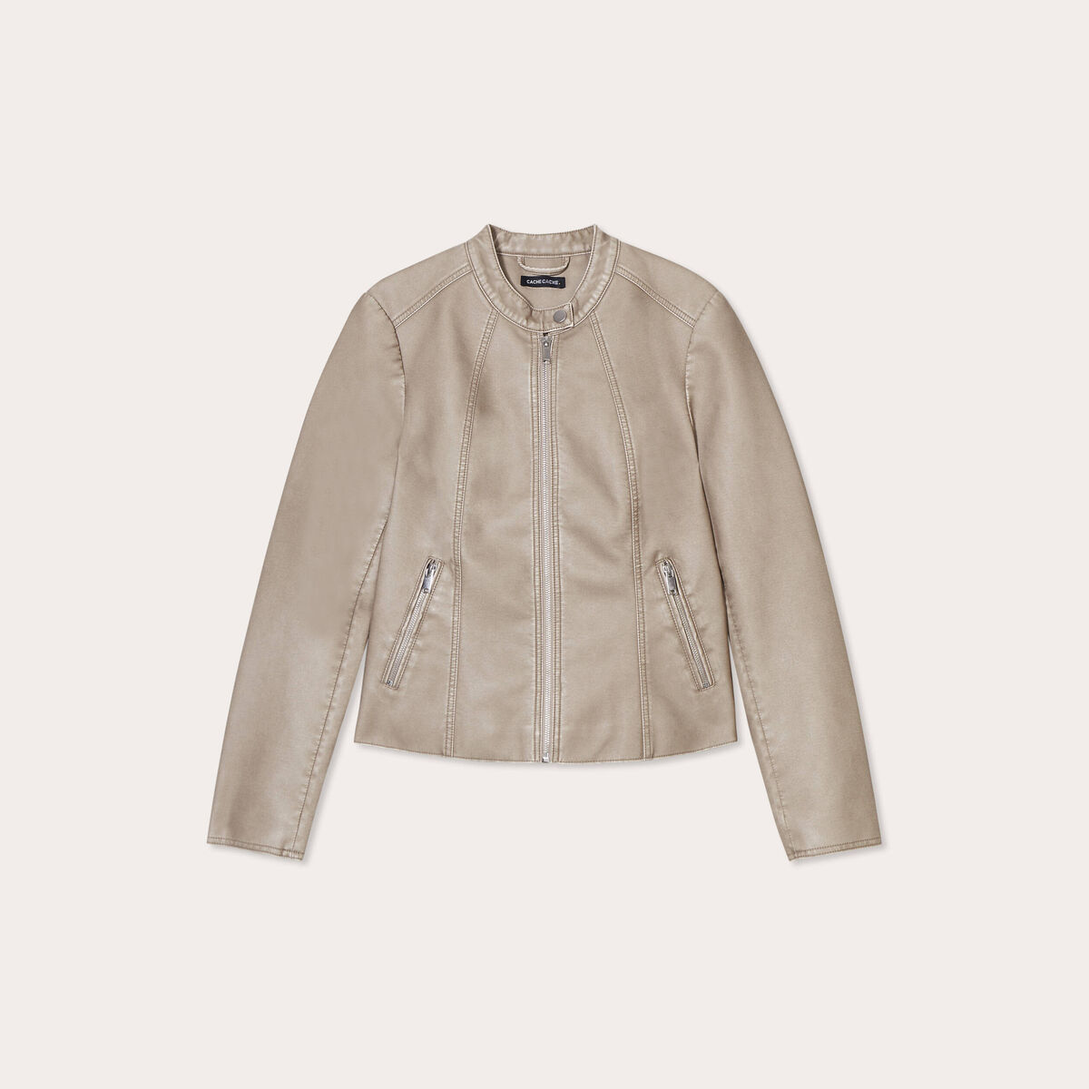 Veste ajustée simili cuir sable femme