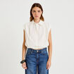 Chemise effet boule col am&eacute;ricain ecru femme