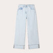 Jeans droit &agrave; revers denim bleach femme