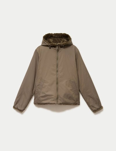 Parka r&eacute;versible &agrave; capuche taupe femme