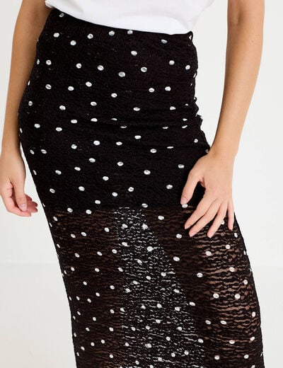 Jupe longue ajust&eacute;e en dentelle noir femme