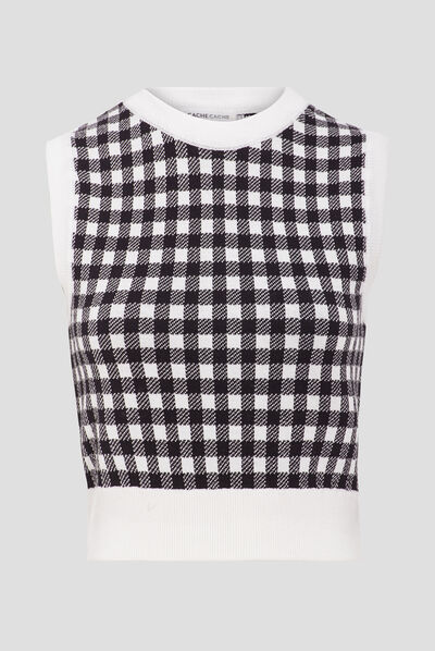 Pull débardeur sans manches noir femme