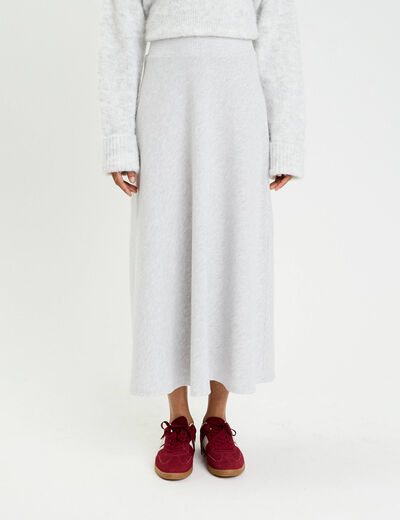 Jupe longue &eacute;vas&eacute;e en maille gris clair femme