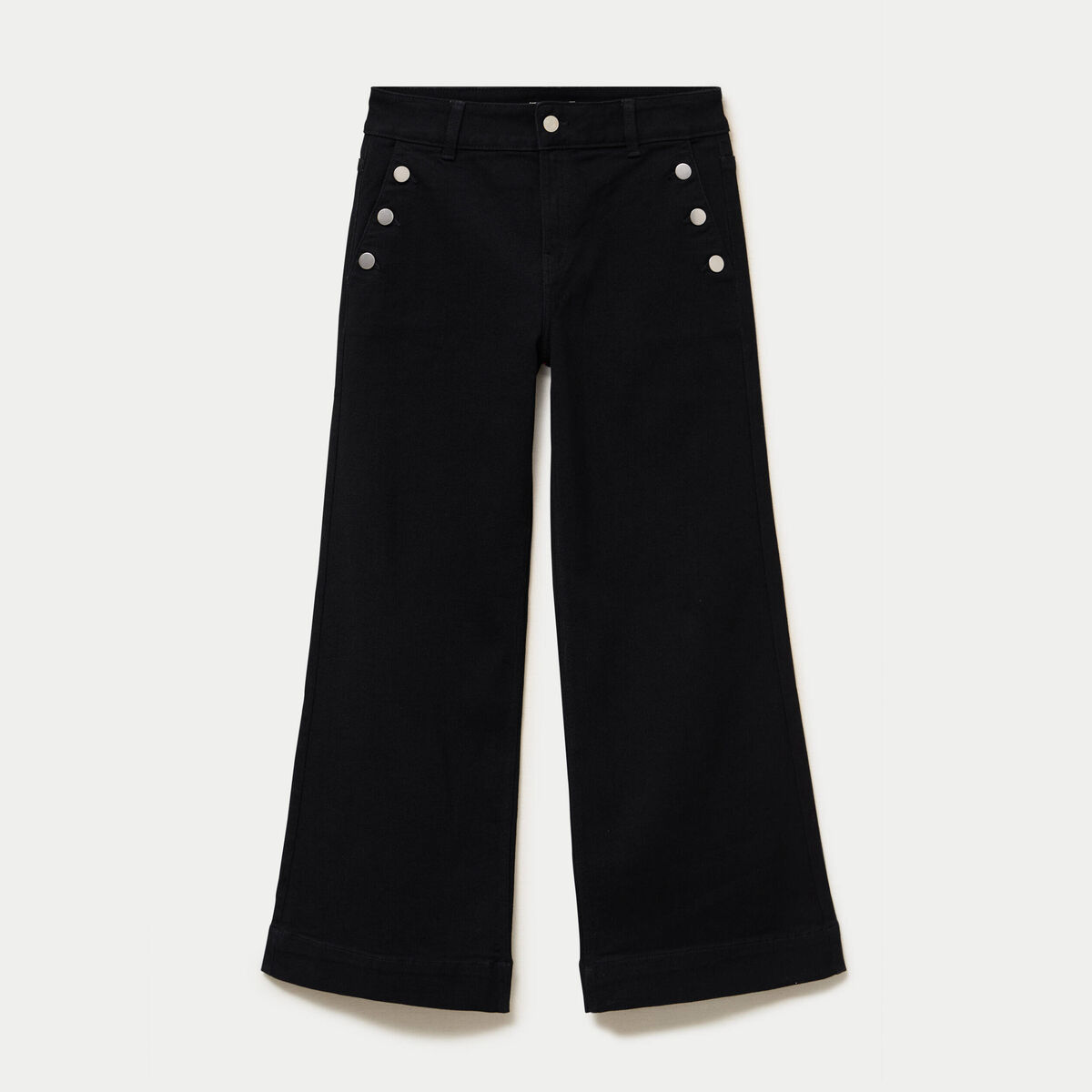 Jean wide leg cropped taille haute denim noir femme