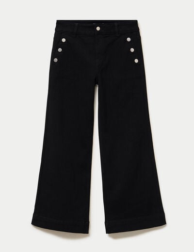 Jean wide leg cropped taille haute denim noir femme