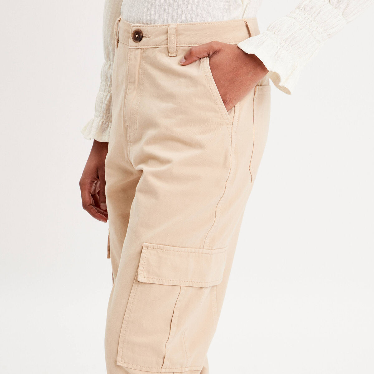 Pantalon large cargo sable femme