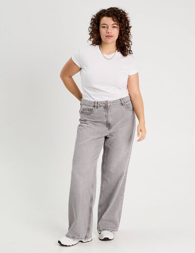 Jeans wide leg taille haute denim gris femme