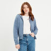 Gilet manches longues capuche bleu femme