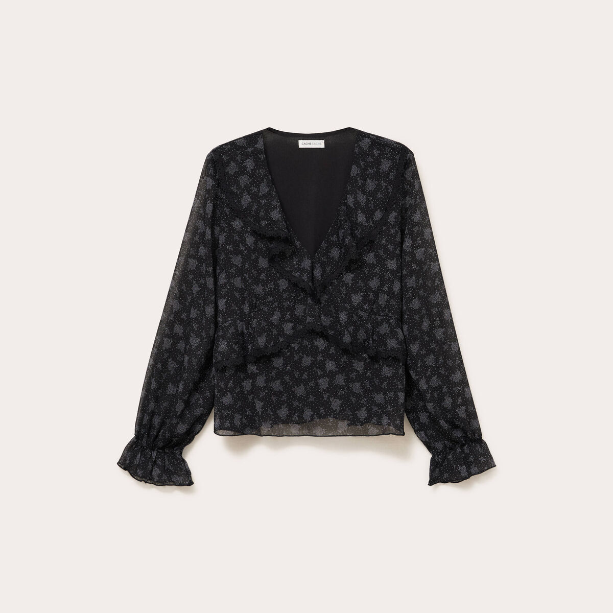 Blouse droite courte manches longues noir femme