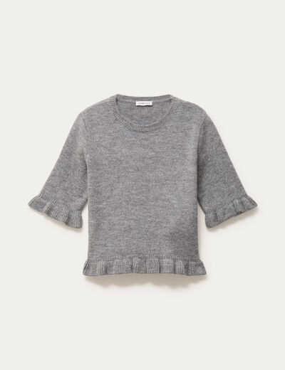 Pull col rond manches courtes gris clair femme