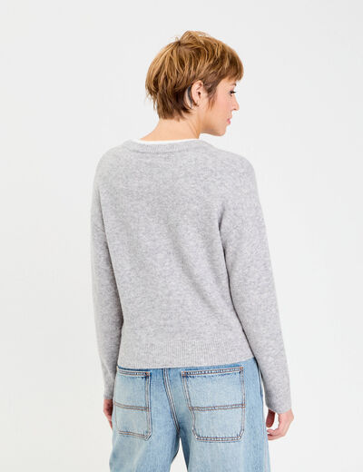 Pull col rond manches longues gris clair femme