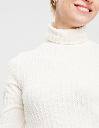 T-shirt col roulé ecru femme