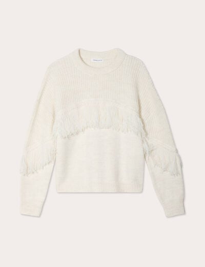 Pull avec franges ecru femme