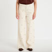 Jean wide leg taille haute brod&eacute; denim blanc femme