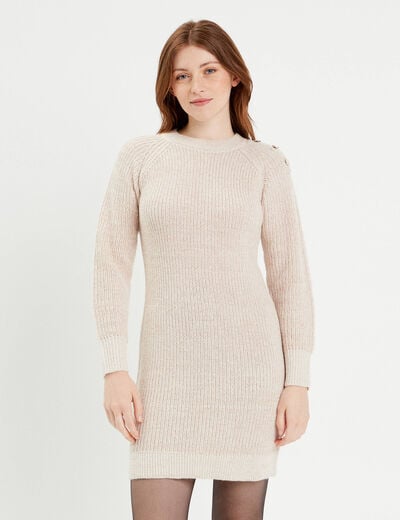 Robe pull droite col rond ivoire femme