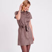 Robe droite ceinturée suédine taupe femme