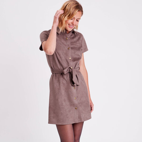 Robe droite ceinturée suédine taupe femme