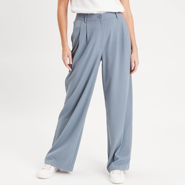 pantalon large fluide pinces bleu gris femme Pantalon large fluide pinces bleu gris femme