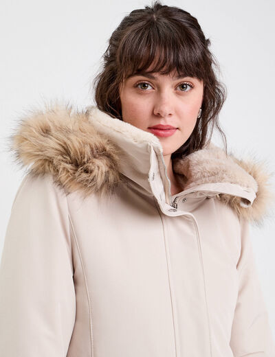 Parka droite avec capuche ecru femme