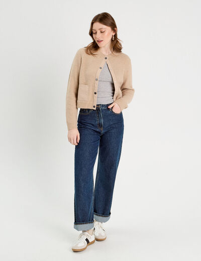 Gilet manches longues taupe femme