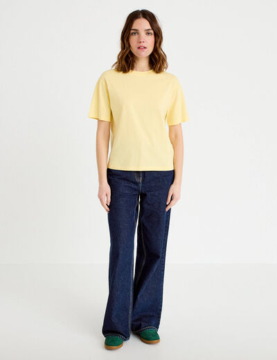 T-shirt col rond manches courtes jaune clair femme