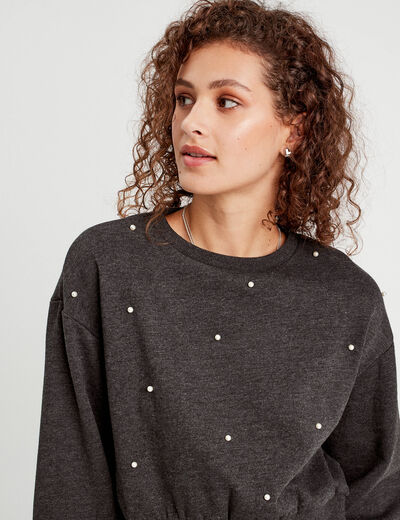 Sweat oversize avec perles gris foncé femme