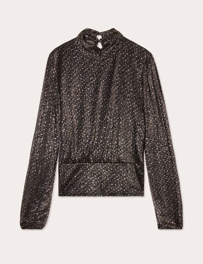 Blouse col montant noir femme
