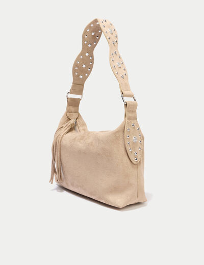 Sac port&eacute; &eacute;paule d&eacute;tails clout&eacute;s marron femme