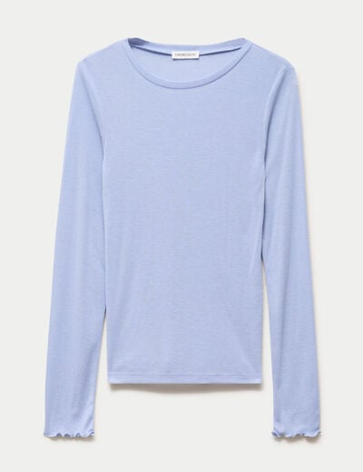 T-shirt ajust&eacute; col rond manches longues bleu clair femme