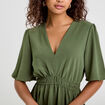 Robe évasée taille élastiquée vert kaki femme