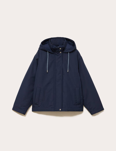 Parka courte &agrave; capuche manches longues bleu marine femme