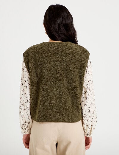 Gilet sans manches effet polaire vert kaki femme