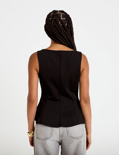 Top p&eacute;plum sans manches col rond noir femme