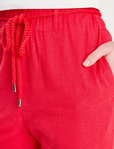 Pantalon droit fluide contenant du lin rouge femme