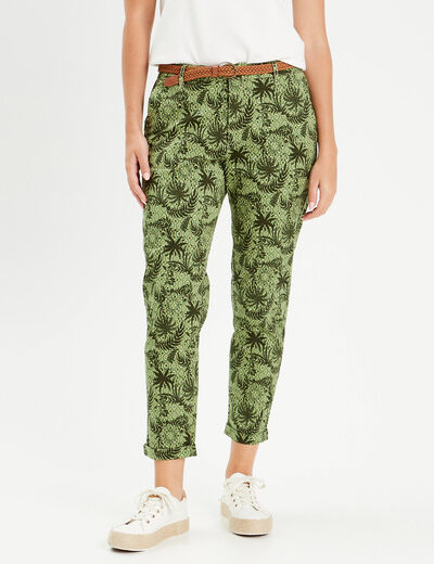 Pantalon chino slim 7/8ème vert femme