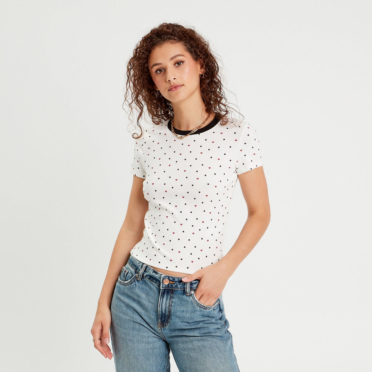 T-shirt ajusté manches courtes blanc femme