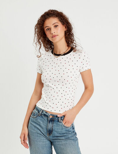 T-shirt ajusté manches courtes blanc femme