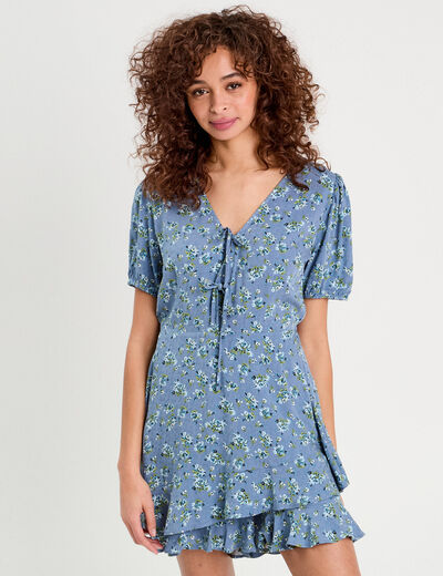 Combishort avec volants bleu foncé femme