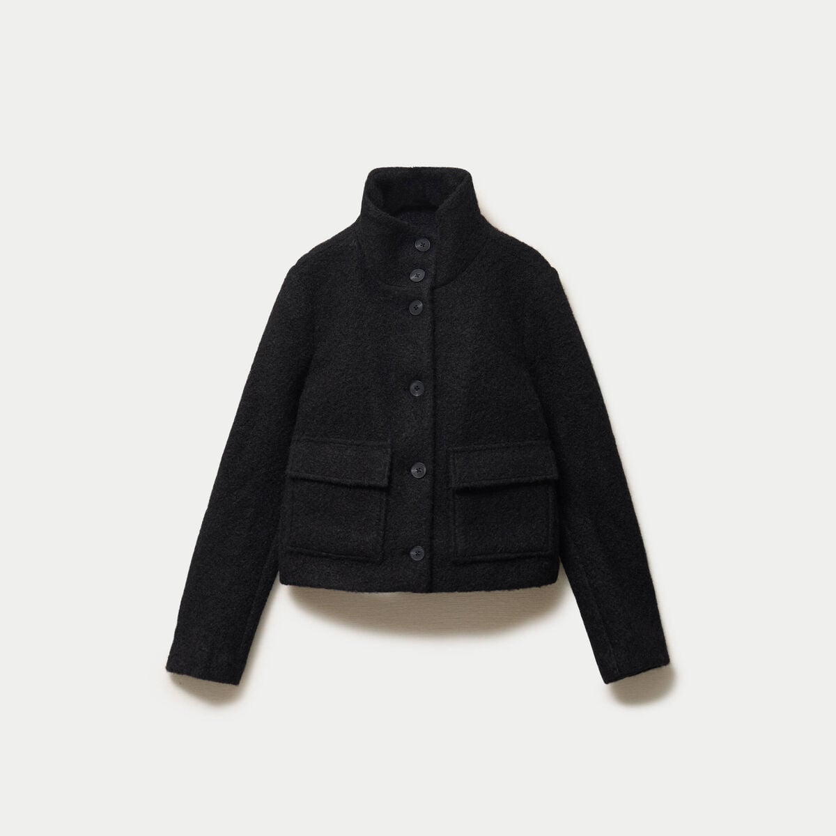 Veste droite bouclette col montant noir femme