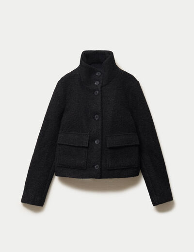 Veste droite bouclette col montant noir femme