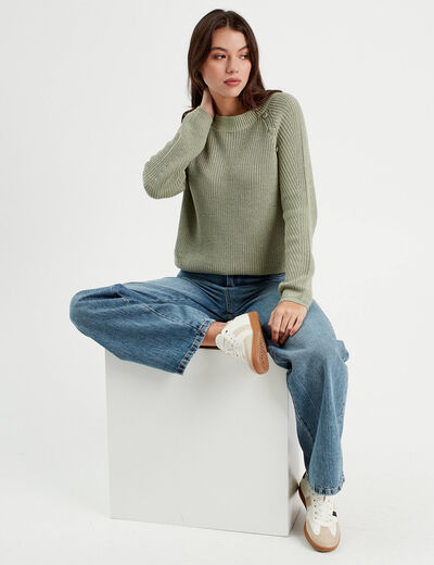 Pull avec boutons épaules vert pastel femme