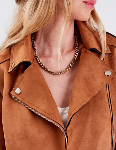 Veste esprit biker droite camel femme