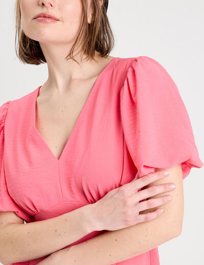 Robe trapèze manches courtes rose vif femme