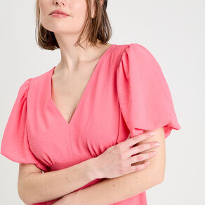robe trapeze manches courtes rose vif femme Robe trapèze manches courtes rose vif femme