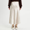 Jupe midi droite satin beige femme