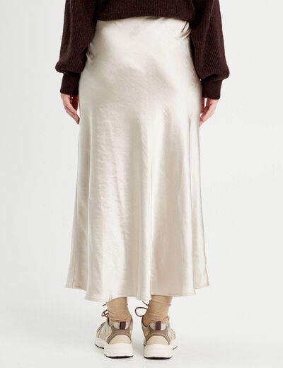Jupe midi droite satin beige femme