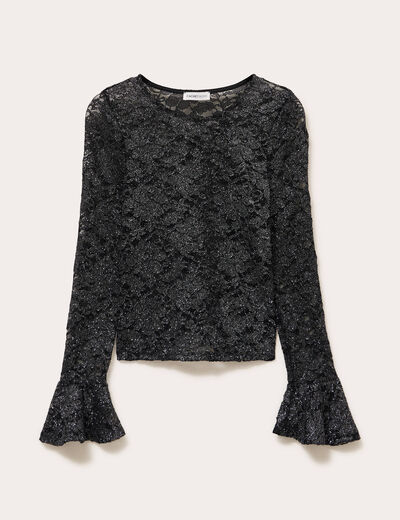 T-shirt manches longues dentelle noir femme